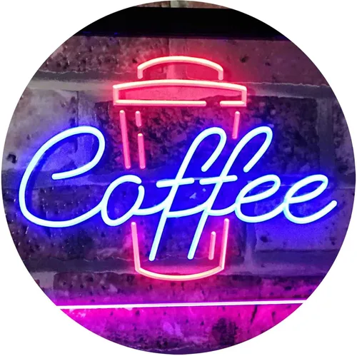 ADVPRO Taza de café para decoración del hogar, exhibición de tienda, letrero de neón LED de doble color, azul y rojo, 12 x 8.5 pulgadas,
