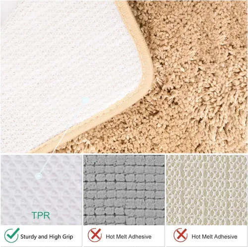 Miniatura 4 de Seavish Alfombra de baño de contorno beige de lujo, alfombras de baño peludas de 19.6 x 19.6 pulgadas, antideslizante, eficiente, absorbente