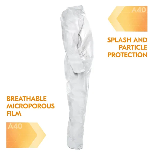 Miniatura 5 de KleenGuard™ Overol de protección de líquidos y partículas A40 (44302), cremallera frontal, blanco, mediano (cantidad 25)