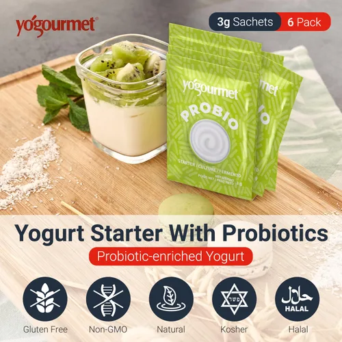 Miniatura 3 de Yogourmet Iniciador de yogur con probióticos (6 sobres = 6 cuartos de galón de yogur) - Haz yogur en casa - Cultivo básico - Todo natural, sin