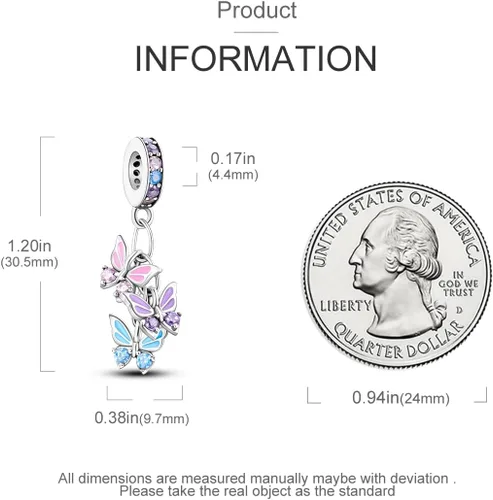 Miniatura 4 de Parmuz Dijes para pulseras de plata de ley 925 con diseño de mariposa para viajes de verano, cuentas de la suerte del océano, regalo de joyería
