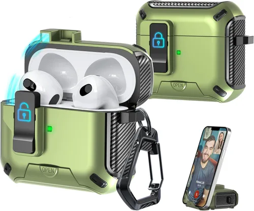 Miniatura 128 de R-fun - Funda para audífonos compatible con AirPods de 4.ª generación 2024, cubierta protectora de expulsión automática a prueba de caídas, puerto