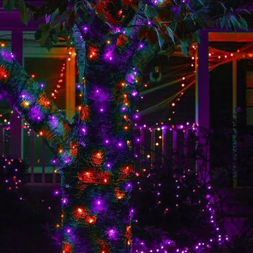 Miniatura 6 de Luces Solares de Halloween Moradas y Naranjas para Exteriores, Total 80 Pies 240 LED Solares Impermeables Luces de Hadas 8 Modos Luces de Alambre