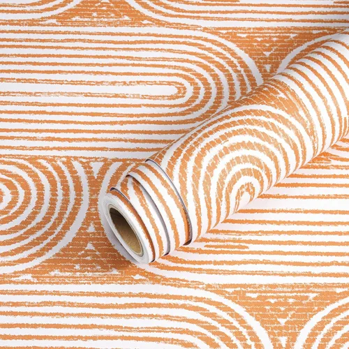 Miniatura 7 de Livelynine Papel tapiz despegar y pegar de 17.5 x 276 pulgadas, naranja funky y blanco, bohemio chic, geométrico, moderno de mediados de siglo