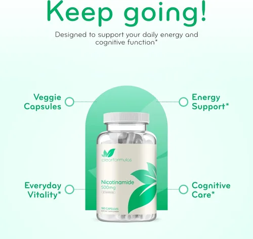 Miniatura 5 de Vitamina B3 Nicotinamida 500 mg – Forma de alta absorción de vitamina B3 Niacina sin enjuague para oír la piel, cerebro y apoyo energético