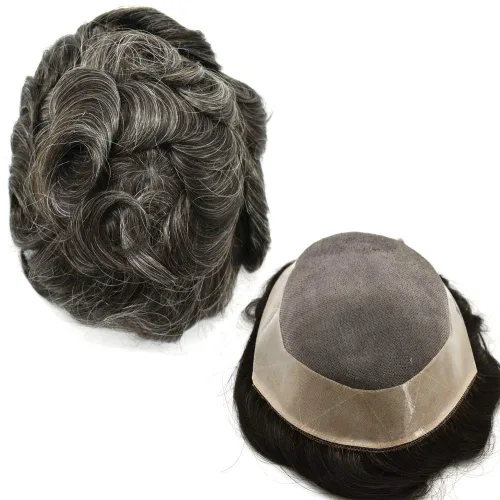 Miniatura 37 de Peluca de cabello humano monofilamento fino para hombre tipo tupé de polietileno alrededor del sistema de cabello, peluca duradera de monofilamento