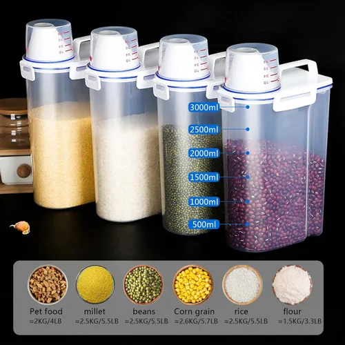 Miniatura 2 de 2 recipientes de almacenamiento de arroz de 5.5 libras, dispensador hermético de harina de cereales con boquilla de vertido y taza medidora