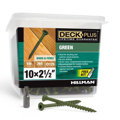 Deck Plus Tornillos para Madera Exterior y Cercas con Revestimiento Epoxi de 2-1/2 Pulgadas #10 x 2-1/2" Torx/Star Drive Incluido Rosca Gruesa, Verde