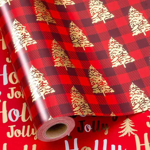 Miniatura 10 de MAYPLUSS Rollo de papel de regalo de Navidad, papel de regalo de 17 pulgadas x 16.5 pies con casa de árbol de Navidad azul marino copo de nieve