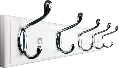Miniatura 9 de Perchero de pared con 5 ganchos plateados de madera, 17.3’’, Ganchos resistentes para colgar ropa, sombrero, mochila, etc., Gran decoración moderna