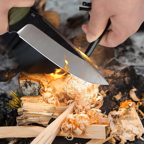 Miniatura 7 de KOMWERO Cuchillo de hoja fija con funda Kydex, hoja de acero D2 de 4.52", cuchillo de espiga completa con mango verde G10, cuchillos de caza al aire