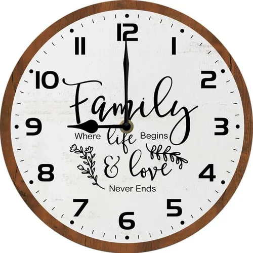 Family Where Life Begins & Love Never Ends - Reloj de pared con pilas de 10 pulgadas, reloj de pared de madera para cocina, reloj de pared rústico K7