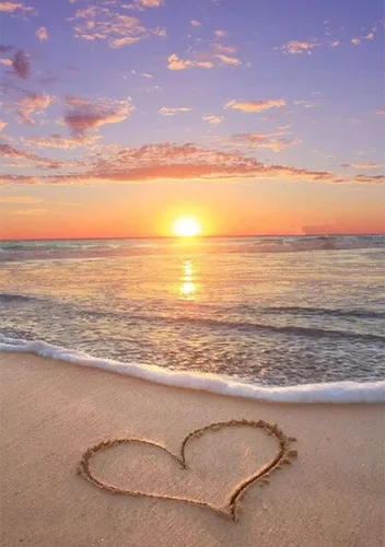 NAIMOER Kits de Pintura de Diamantes para Adultos, Arte de Diamantes Redondos de Taladro Completo 5D DIY Puesta de Sol en la Playa Corazón Arte de