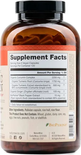 Miniatura 10 de NatureWise Curcumina cúrcuma 2250 mg – 95% curcuminoides y extracto de pimienta negra BioPerine para una absorción avanzada – Apoyo diario