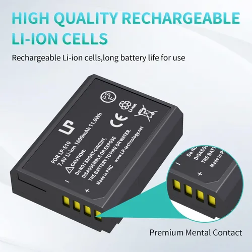 Miniatura 6 de LP LP-E10 Batería recargable, cargador compatible con Canon EOS Rebel T7, T6, T5, T3, T100, 4000D, 3000D, 2000D, 1500D, 1300D, 1200D, 1100D y más 1