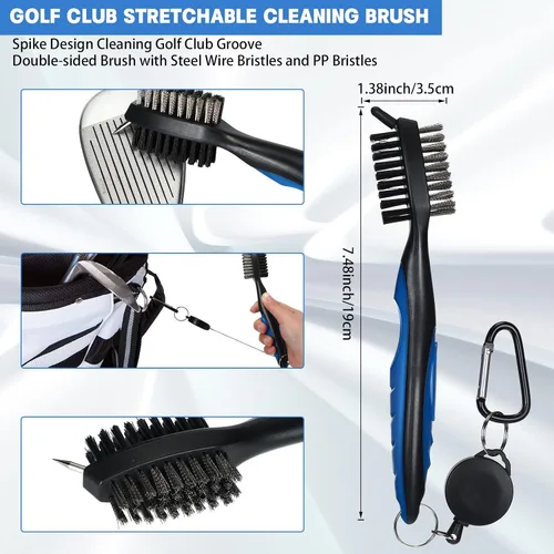 Miniatura 2 de Kit de limpieza de golf de 5 piezas, toalla de golf, cepillo retráctil para palos de golf, sacapuntas de ranura para ranuras U y V, herramienta