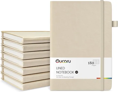 Miniatura 10 de Oucaru Cuaderno rayado, paquete de 8, 180 páginas, diarios A5 para escribir, papel grueso de 100 GSM, cuadernos pequeños diarios para mujeres
