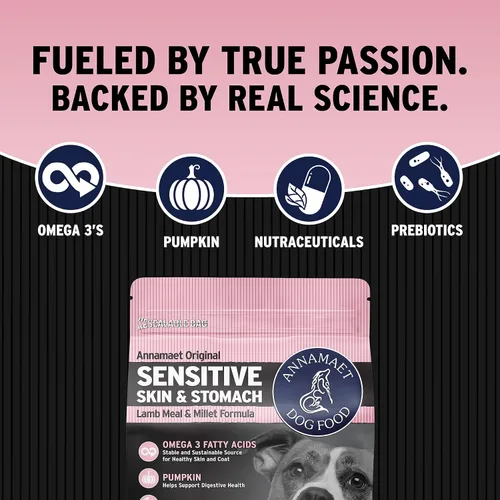 Miniatura 3 de Annamaet Original Sensitive Skin & Stomach - Alimento seco para perros (cordero, pescado blanco y mijo), bolsa de 5 libras