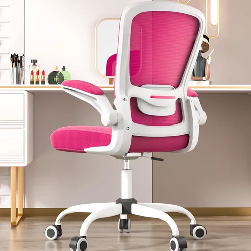 Mimoglad Silla de oficina ergonómica de malla con respaldo alto, soporte lumbar ajustable, cojín de asiento grueso (moderno, rosa Barbie)