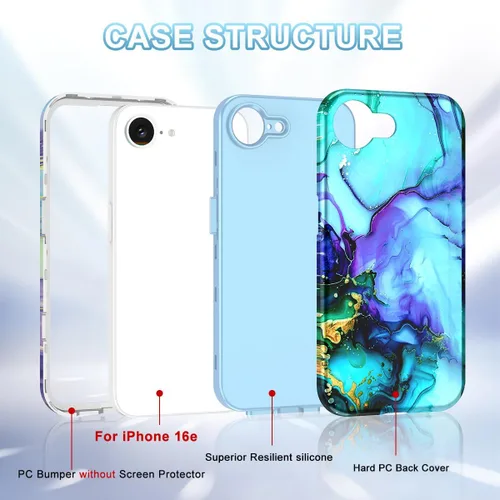 Miniatura 2 de Btscase Funda para iPhone 16e (2025), [probada en caídas de grado militar] Diseño de patrón de mármol delgado, resistente, a prueba de golpes