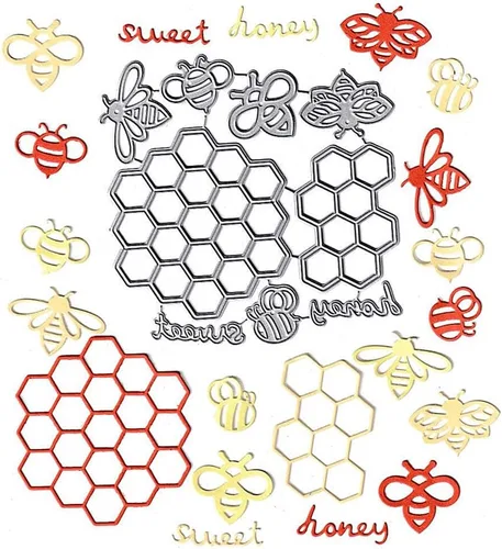 Miniatura 3 de 2 troqueles de corte de panal, 5 piezas de troqueles de animales de abeja de miel, plantillas de metal en relieve para tarjetas de álbumes