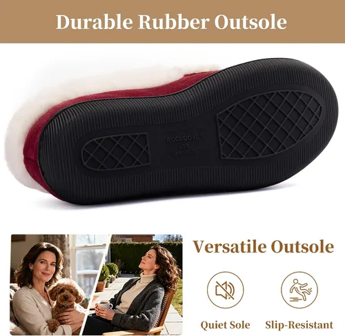 Miniatura 5 de RockDove Pantuflas tipo mocasín de microgamuza con forro de piel sintética para mujer