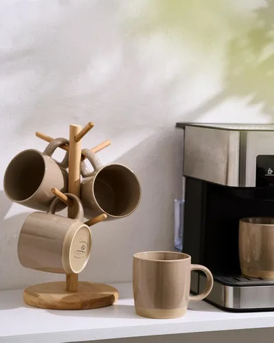 Miniatura 7 de famiware Tazas de café para 4, juego de tazas de 13 onzas, taza para beber con asa para café, té, cacao, leche, serie Milkyway Series, canela marrón