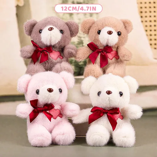 Miniatura 4 de Oso de peluche de 11.9 cm con corazón y corbata de lazo bordada, oso de peluche rosa en forma de corazón para novia, novio (marrón)