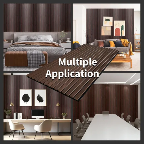 Miniatura 5 de AMZDEPOT Panel de pared de listones de madera, paneles de madera de 48 x 24 pulgadas para pared, paneles de pared insonorizados 3D, paneles Nogal