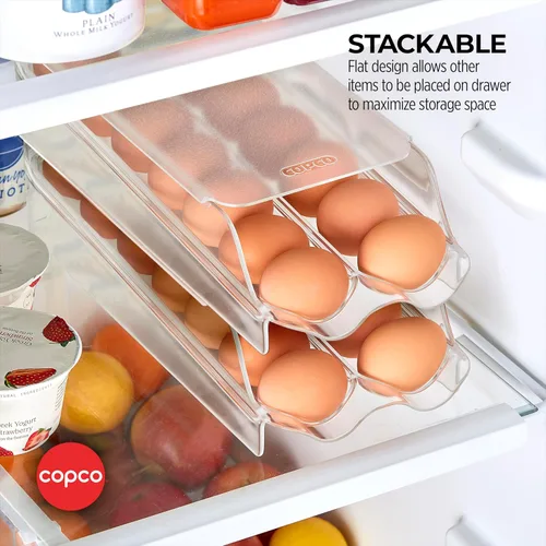 Miniatura 6 de Copco Cubo de huevos enrollable con tapa extraíble, organizador de huevos transparente que ahorra espacio para refrigeradores, capacidad para hasta