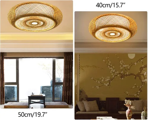 Miniatura 9 de Lámpara moderna de 3 luces, lámpara de interior, lámpara de techo vintage de bambú, lámpara colgante de linterna de ratán para cocina, comedor