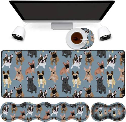 Miniatura 17 de Combo de alfombrilla de mouse 4 en 1, alfombrilla de mouse grande para juegos + soporte de muñeca para teclado + reposamuñecas de mouse + posavasos
