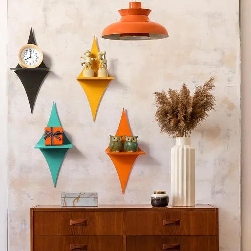 Miniatura 7 de Threehoney Mid-Century - Juego de 4 estantes flotantes coloridos de pared, estilo retro, Starburst, estantes montados en la pared, almacenamiento