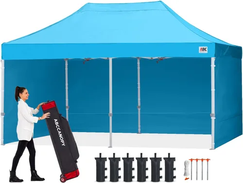 Miniatura 27 de Abccanopy - Toldo de 10 x 10 pies, con paredes laterales, sombra instantánea, con bolsa con ruedas para guardarlo. Incluye 4 bolsas de lastre, Azul