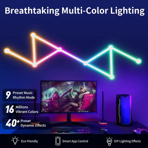 Miniatura 3 de Líneas de luz de pared inteligentes, barras de luz LED WiFi RGB, 16 M+ sincronización de música regulable de color, barras de luz para decoración