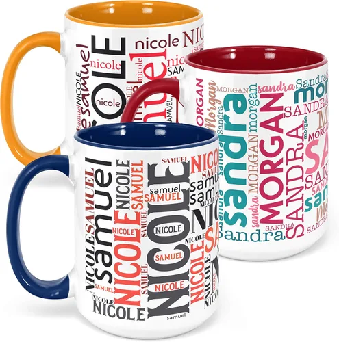 Miniatura 17 de Tazas de café personalizadas con arte de nube de palabras, 12 colores y 9 fuentes artísticas, 11 onzas. Regalos personalizados para parejas, hombres