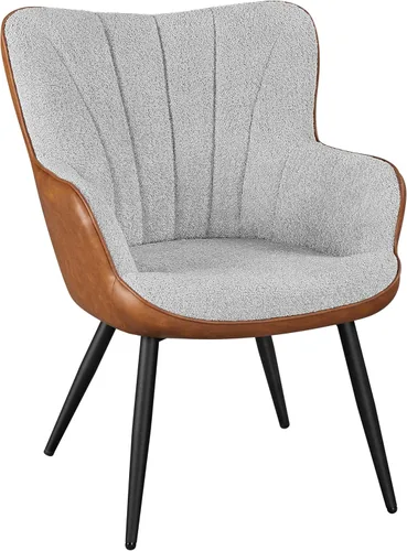 Miniatura 11 de Yaheetech Sillón de piel sintética, silla moderna con patas de metal, cómoda silla tapizada para sala de estar, dormitorio, tocador, marrón, 2 piezas