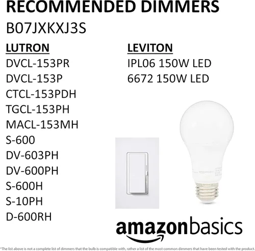 Miniatura 12 de Amazon Basics Bombillas LED A19, equivalente a 100 vatios, eficiencia energética, 15 W, base estándar E26, blanco suave 2700 K, regulable, vida útil