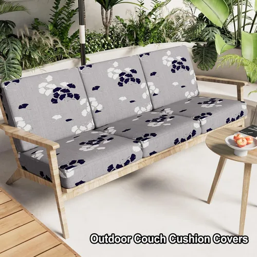 Miniatura 2 de hyha Fundas de cojín para sofá estampadas, fundas florales lavables para cojines de sofá, fundas de cojín de exterior con patrón elástico para 2-Gris