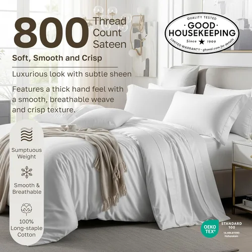 Miniatura 3 de California Design Den Juego de sábanas King de bolsillo profundo, sábanas de lujo de 800 hilos, juego de ropa de cama de satén 100% algodón