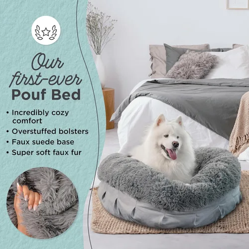 Miniatura 2 de Best Friends by Sheri Cama puf ultra relajante, cama ortopédica redonda para perro para soporte de articulaciones, piel sintética, funda lavable