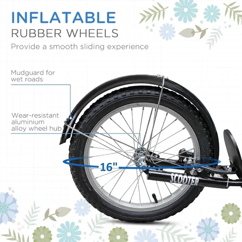 Miniatura 6 de Aosom Patinete juvenil con manillar ajustable, frenos dobles, neumáticos de goma inflables de 16 pulgadas, canasta, portavasos