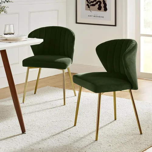 Miniatura 14 de TINA'S HOME Juego de 2 sillas decorativas, sillas laterales de terciopelo glamoroso con patas doradas, sillas de comedor tapizadas de mediados