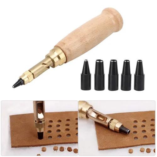Miniatura 4 de Herramienta automática de perforación de cuero 6 en 1, perforadora de agujero de tornillo ajustable para encuadernación, costura, manualidades