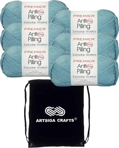 Miniatura 39 de Premier Yarns Everyday Anti-Pelusa Hilo Sólido Verde Pino DN100-8 (6-Madejas - Mismo Lote de Tinta) #4 Peso Estambre Acrílico para Tejer
