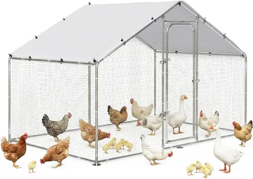 Miniatura 12 de LEMBERI Pequeño gallinero de metal, gallinero de alambre galvanizado, jaula de gallina para gallinas, conejos con cubierta impermeable