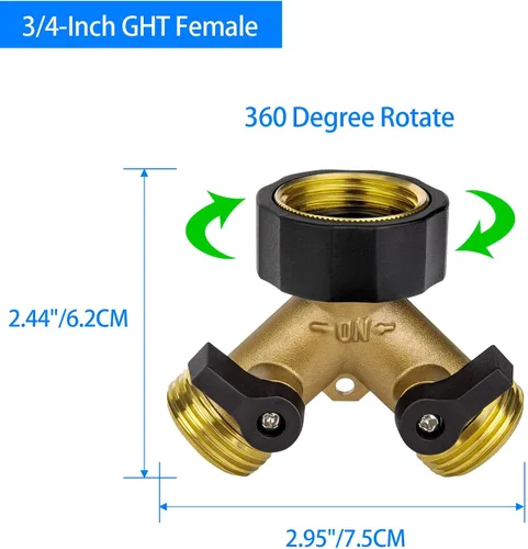 Miniatura 2 de Divisor de manguera resistente de 2 vías conector de válvula Y con 4 arandelas de goma y cinta de teflón de 65.6 ft - Adaptador de manguera