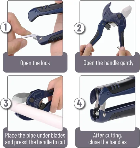 Miniatura 7 de Bates - Cortador de tubería de PVC, corta hasta 1-1/4", herramienta de corte de tubería de PVC de trinquete azul marino, cortadores de tubos de PVC