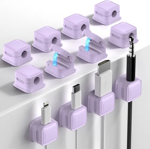 Miniatura 24 de Paquete de 8 Organizadores de Cables con Soporte, Costop Fuerte Adhesivo Magnético para Gestión de Cables de Escritorio, Fácil de Abrir, Organiza