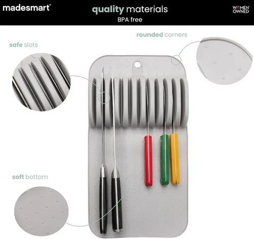 Miniatura 4 de madesmart Tapete grande para cuchillos, organizador de cuchillos de agarre suave para 11 cuchillos, inserto de cajón antideslizante que protege